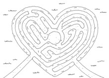 Garden Heart Maze Bush Graphic Black White Sketch Top Aerial View Illustration Vector