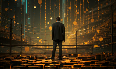 Wall Mural - Man on golden money background