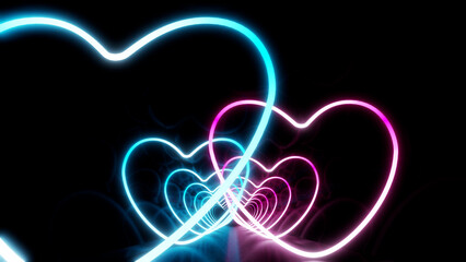 Wall Mural - heart neon line love tunnel glowing fluorescent lights corridor stage cg illustration