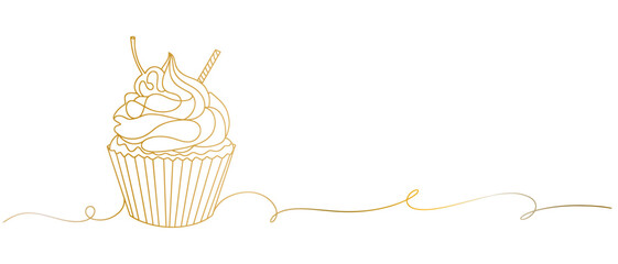 Wall Mural - Cup cake line art style vector with transparent background 