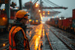 © Rekalawa - An engineer from behind at busy port full with ships and containers.
