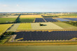 aerial panorama panorama view of solar panels in field