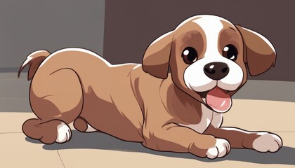 Poster - A brown and white dog with a tongue hanging out