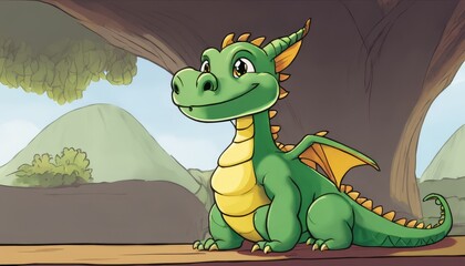 Wall Mural - A green dragon with a big smile