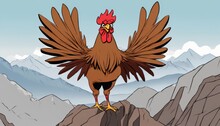 A Rooster Stands On A Rocky Mountain Top
