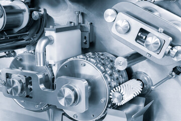 Poster - Industrial dumplings and ravioli making machine Close-up