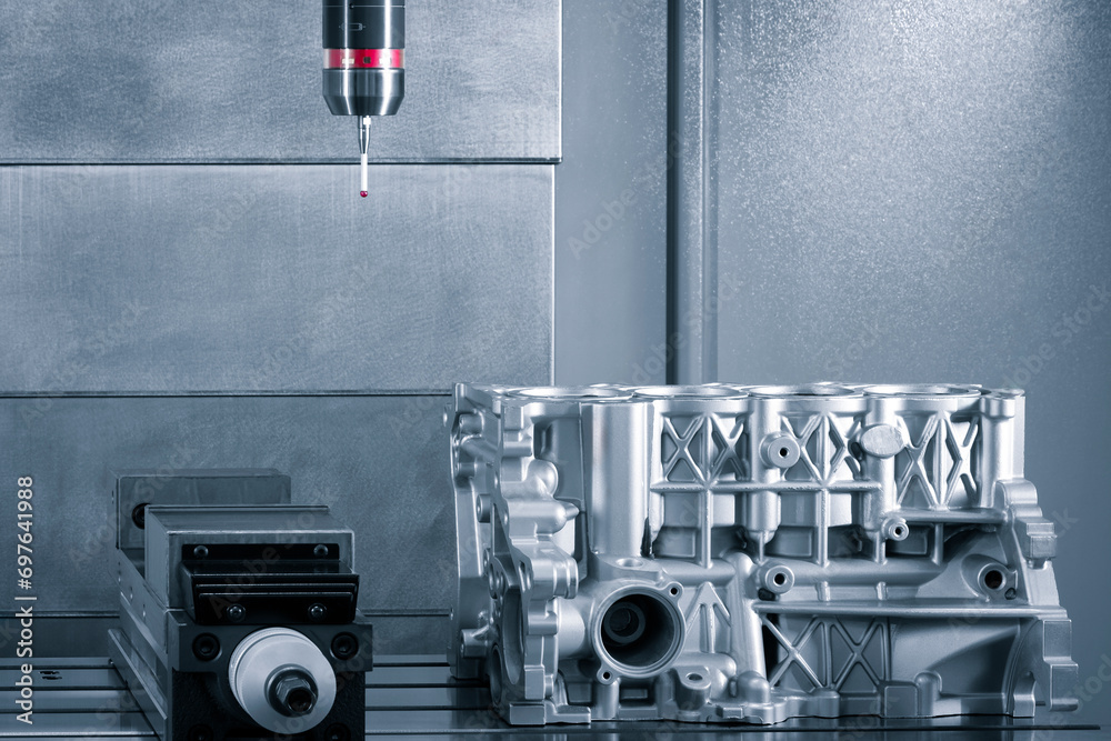 Fotografie Quality control on milling CNC machine, coordinate measuring ...