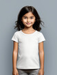 Mockup of an Indian little girl with long hair wearing a white t-shirt