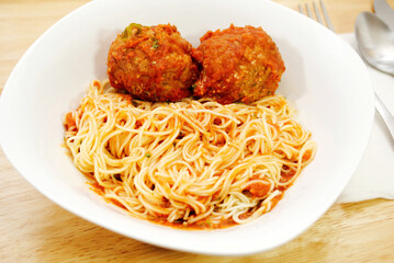 Spaghetti with Sauce and Two Meatballs
