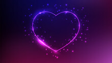 Neon Frame In Heart Form With Shining Effects And Sparkles