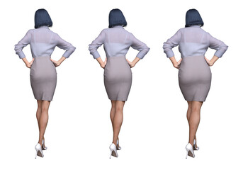 Wall Mural - 3D Render : Back view of standing female body type illustration : ectomorph (skinny type), mesomorph (muscular type), endomorph(heavy weight type), PNG transparent