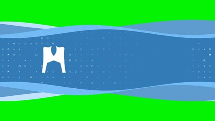 Poster - Animation of blue banner waves movement with white women's jacket symbol on the left. On the background there are small white shapes. Seamless looped 4k animation on chroma key background