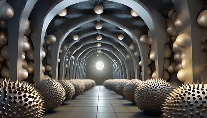 Wall Mural - 3d image of spiked balls in a tunnel 3d photo wallpapers