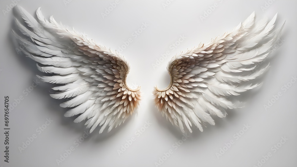 Pair of beautiful white angel wings isolated background, realistic ...