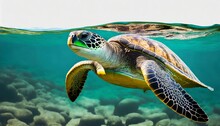 An Endangered Hawaiian Green Sea Turtle Cruises In The Warm Waters Png Isolated