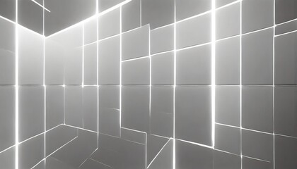 Wall Mural - abstract geometric white bright 3d texture wall with squares and square cubes background banner illustration with glowing lights textured wallpaper