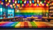 miami bar background with empty wooden table for product display indoor blurred background colorful rainbow color bokeh lights copy space lgbt pride rainbow flag symbol gays and lesbians lgbt l