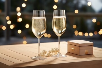 Romantic composition with two glasses of champagne.