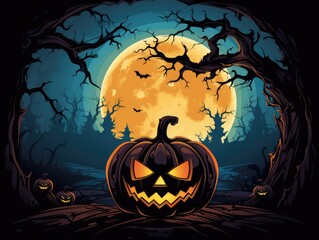 Sticker - halloween background with pumpkin