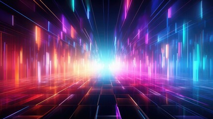 atmospheric neon square design, atmospheric design with 3d neon squares in space, colorful lights ne