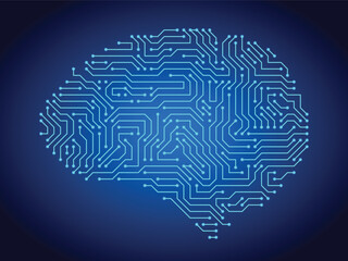 Wall Mural - Circuit board brains. Artificial intelligence microchip, AI chip and digital brain processor vector illustration. Digital data security technology, futuristic computer system concept