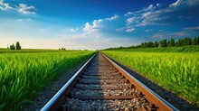 Empty Railway Tracks In A Summer Landscape