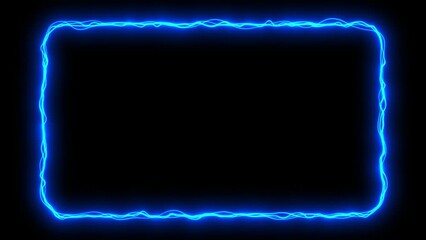 Poster - Animation of blue neon square frame, empty space, ultraviolet light, 80's retro style, fashion show stage, abstract background, Electric square with lightning striking to the sides