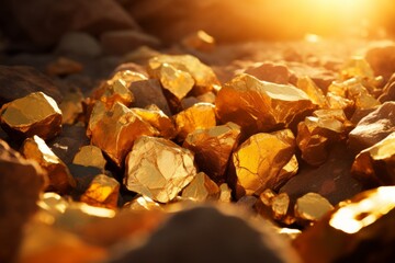 Canvas Print - Close-up details of significant golden ore chunks within a mining area