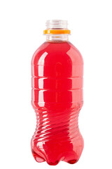 Wall Mural - Plastic bottle of red sweet water isolated on white background. File contains clipping path.