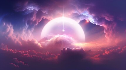 Wall Mural - Futuristic neon circle in the clouds. 3d rendering.