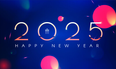 Wall Mural - Happy New 2025 Year shining design template with bokeh light effect. Christmas background with fireworks.