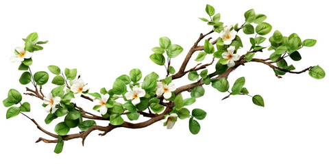 Wall Mural - Twig with green leaves and flowers Artificial Intelligence Generative