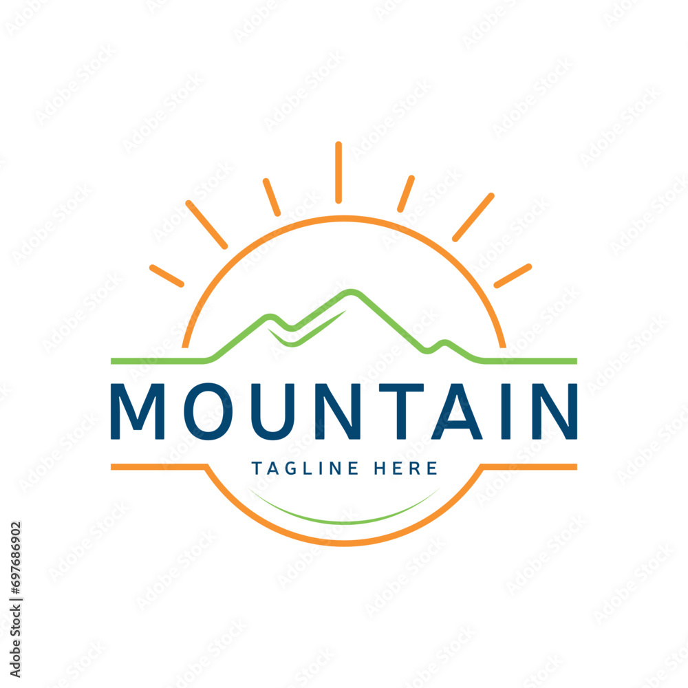 Minimal Mountain Logo design Line art Sun modern simple concept Stock ...