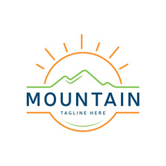 Minimal Mountain Logo design Line art Sun modern simple concept