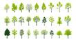 set of green graphic trees elements, Architecture and Landscape Design: Vector Illustration of Outline tree symbol, for Drawing Natural Icons and Symbolism in Project,  Environment, Nature, garden