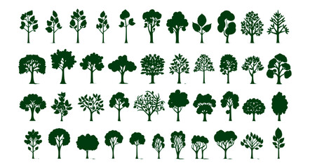 Green Graphic Trees Elements: Architecture and Landscape Design with Vector Illustrations of Natural Tree Symbols. for Iconic Representation in Projects Environment and Nature, Garden