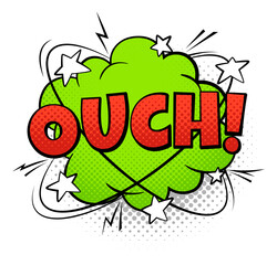 Poster - Ouch word in pop art style with halftone shadow effect