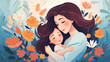  happy mothers day background with flowers beautiful young mother. Vector illustration 