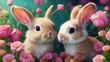 cute bunny couple in a field of flower