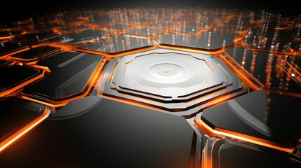 Poster - Central Computer Processors CPU concept. orange Motherboard digital chip. Technology science background. 