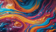 A dynamic close-up of vibrant, swirling colors creating an abstract, fluid art piece with a rich spectrum of hues.