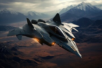 Poster - military fighter jets perform flight at high altitude, Military fighter jet in the fire. 3d illustration. Military jet on fire, AI Generated