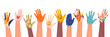 Vibrant Row Of Raised Hands, Each Painted With Diverse Hues, Creates A Kaleidoscope Of Unity And Expression