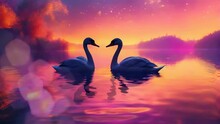 Two Swans In The Sunset, Seamless Animation Video Background In 4K Resolution	
