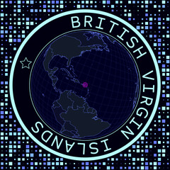 Fototapete - Virgin Islands (UK) on globe vector. Futuristic satellite view of the world centered on the British Virgin Islands. Geographical illustration with the shape of the country and squares background.