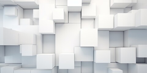 Poster - Intriguing and dynamic abstract composition featuring a clean array of white cubes or squares artfull
