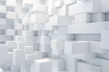 Poster - Intriguing and dynamic abstract composition featuring a clean array of white cubes or squares artfull