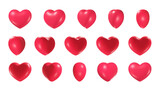 Fototapeta Dinusie - 3d heart rotation. Isolated hearts shape animation for cartoon game, valentine day wedding scarlet love symbol, sprite sheet looping objects realistic nowaday vector illustration