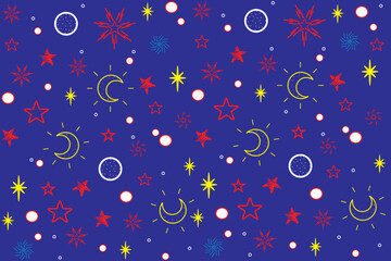 Poster - Illustration of abstract moon and stars on deep blue background.