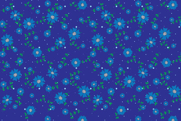 Sticker - Illustration of the blue flower with leaves on blue background.